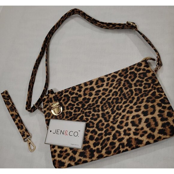 Jen & Co Handbags - Jen & Co Riley Leopard Print Handbag Crossbody Strap Wristlet Vegan Leather NWT